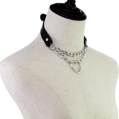 'Danger' Black Goth Heart Chain Faux Leather Choker