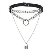 'Locked Up' Black Faux Leather Padlock Chain Choker