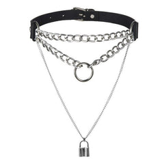 'Locked Up' Black Faux Leather Padlock Chain Choker