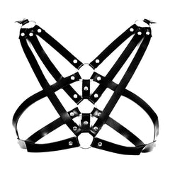 Goth 'Alone in the Dark' Black Goth Triple Ring Faux Leather Harness