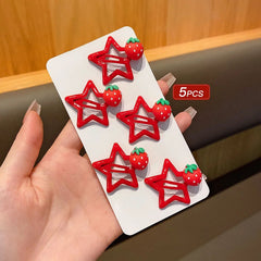 Red Strawberry Star Hair Clip Set