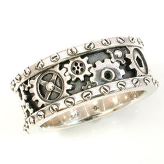 Steampunk carved gears ring