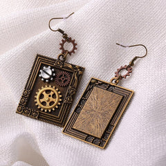 Steampunk earrings gear square style