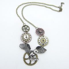 Steampunk flying owl necklace