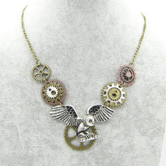 Steampunk flying owl necklace