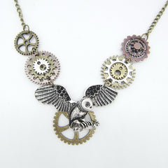 Steampunk flying owl necklace