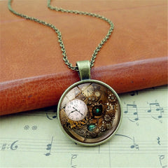 Steampunk gears and clocks necklace
