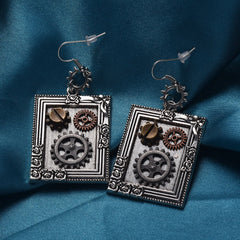 Steampunk earrings gear square style