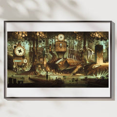 Steampunk underground city wall art