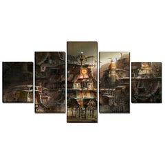 Steampunk village wall art