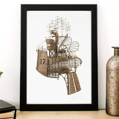 Imaginary Steampunk wooden boat wall art