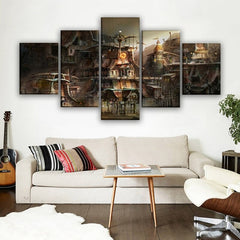 Steampunk village wall art