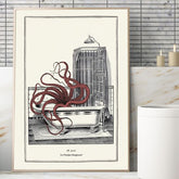 Vintage Steampunk funny toilet wall art: octopus
