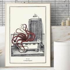 Vintage Steampunk funny toilet wall art: octopus