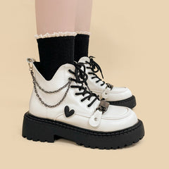 White Chained Ankle Moto Boots