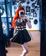 Goth 'Bandage Me' Black Faux Leather Harness Dress