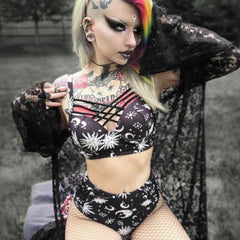 'Eclipse' Sun and Moon Two Piece Swimwear Set. Black & White.