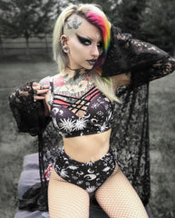 'Eclipse' Sun and Moon Two Piece Swimwear Set. Black & White.