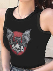 Gothic Skull & Bat Print Top