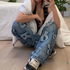 Embroidered Patchwork Y2K Baggy Low Waist 90S Jeans