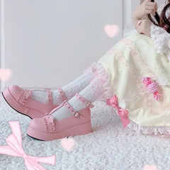 Pink/Black PU Lolita Kawaii Shoes