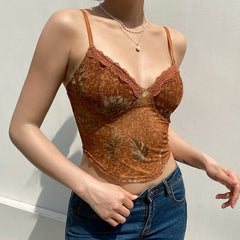 Witchy Goth 'Amber Spell' Orange Autumn Mesh Cami Top