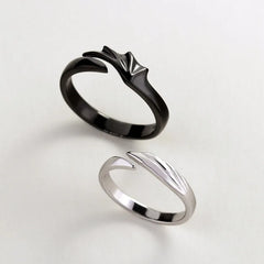 Silver/Black Angel Wings Adjustable Ring