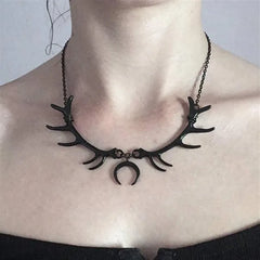 Goth Alt Black Horn Crescent Choker