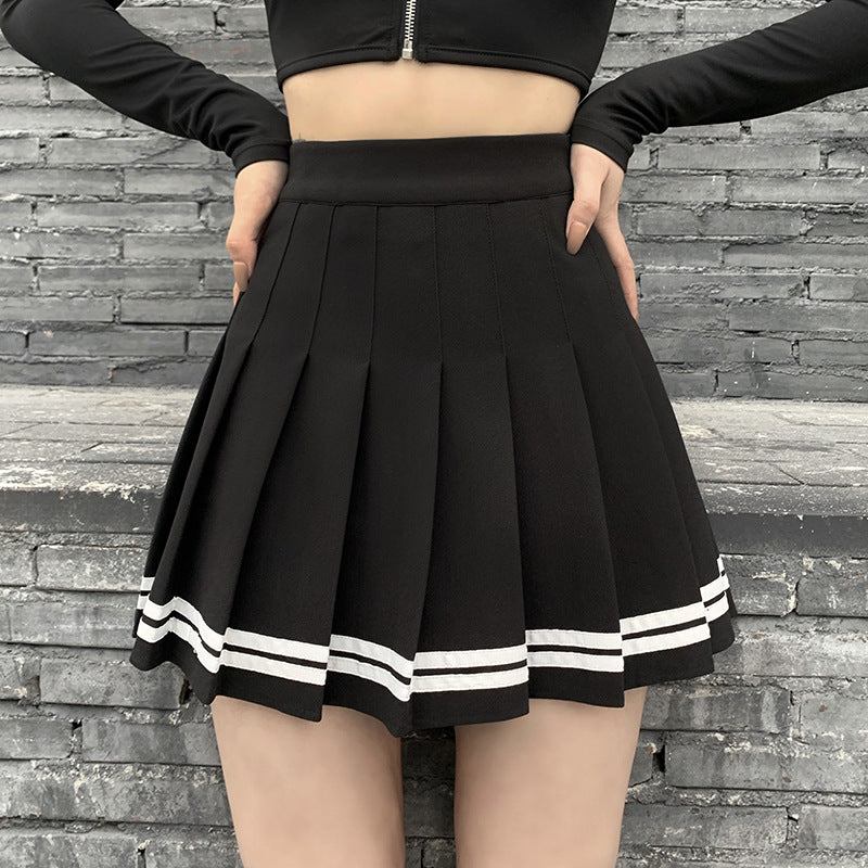 'Deadly Delight' Black Grunge Skirt with White Stripes