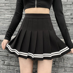'Deadly Delight' Black Grunge Skirt with White Stripes