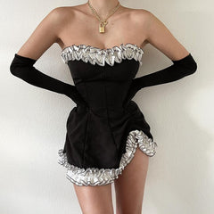 'Hallucination' Black white Alt Frill Sleeveless Dress