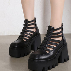 Gothic Black Alt Retro PU Faux Thick Sole Platform Shoes