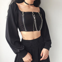 Goth 'Blaster' Black Chain Long Sleeve Top
