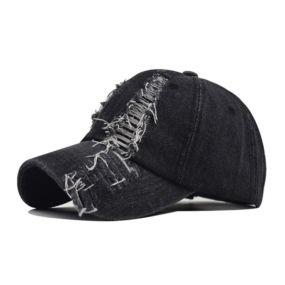 Black Alt Embroidery Ripped Cap