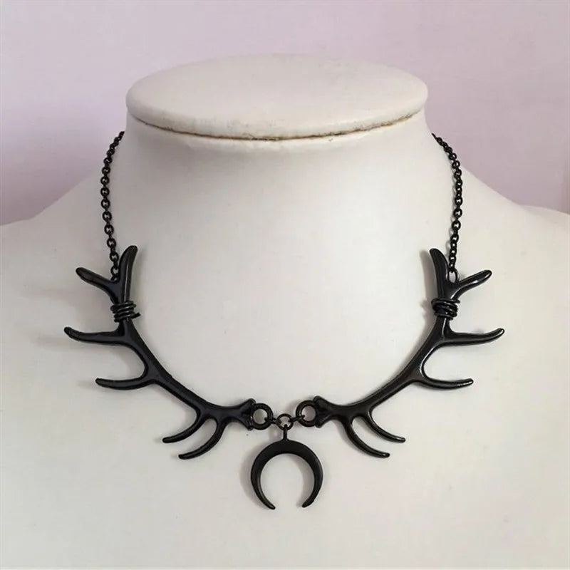 Goth Alt Black Horn Crescent Choker