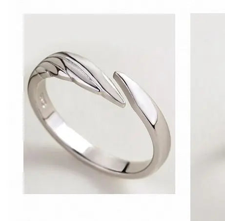 Silver/Black Angel Wings Adjustable Ring