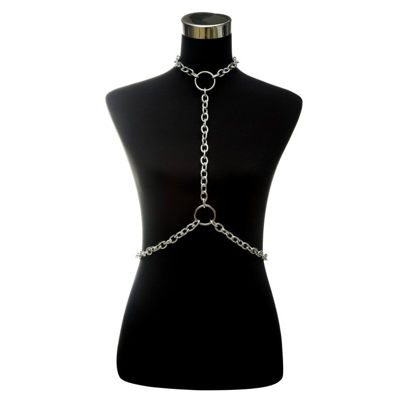 Silver harness body chain
