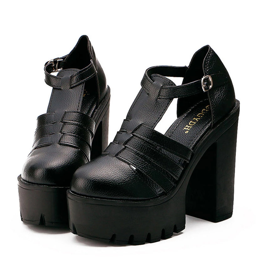 'Kyla' Black Goth 90's Chunky Cut out Platform Boots