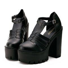 'Kyla' Black Goth 90's Chunky Cut out Platform Boots