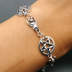 Occult Dark Goth Pentagram Bat Bracelet