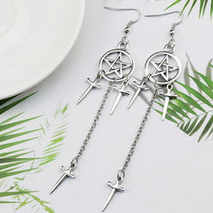 Pentagram Sword Silver Plated Earrings