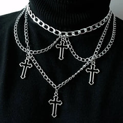 Grunge Multi Cross Chain Choker Necklace