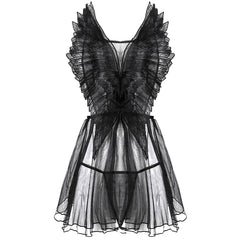 'Devil Beside You' Black Wing Mesh Lingerie Night Dress