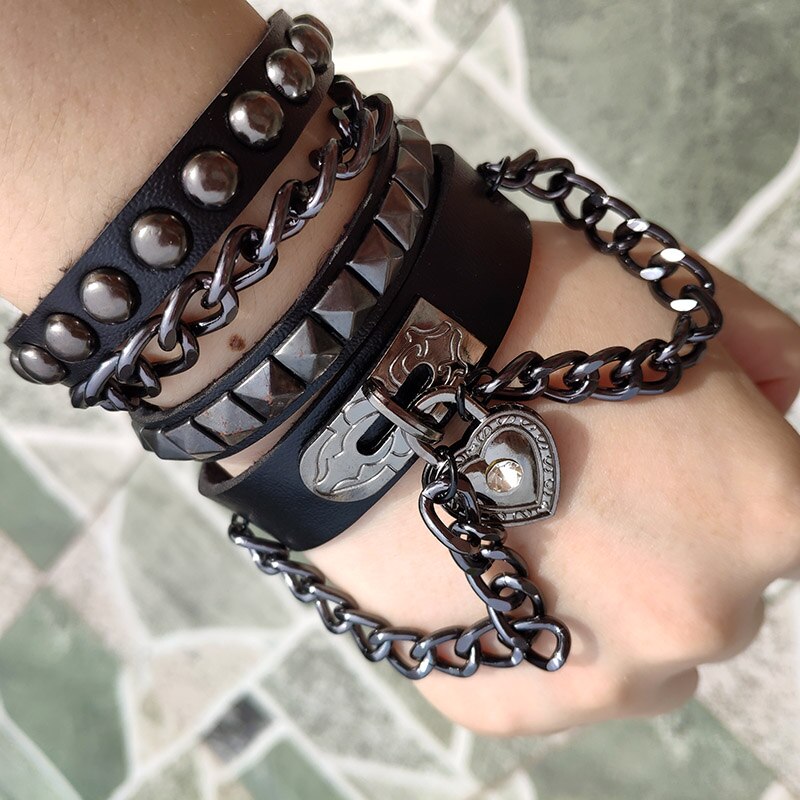 Silver Heart Goth Alternative Chain Bracelet