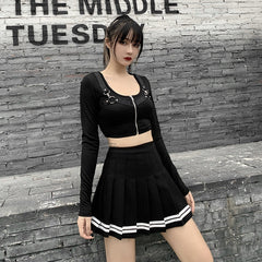 'Deadly Delight' Black Grunge Skirt with White Stripes