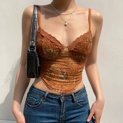 Witchy Goth 'Amber Spell' Orange Autumn Mesh Cami Top