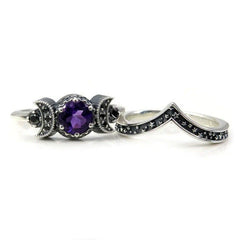 Gothic Triple Silver Multi Color Amethyst Ring