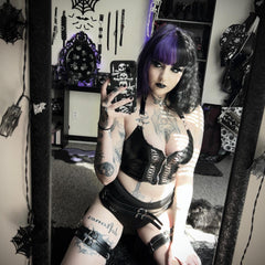 'Frankenstein' Black Wet Look Faux Leather Halter Lace up Top