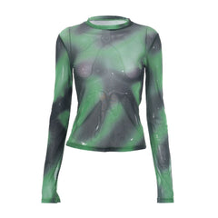 'Emerald' Green Mesh Tie Dye Pattern Top