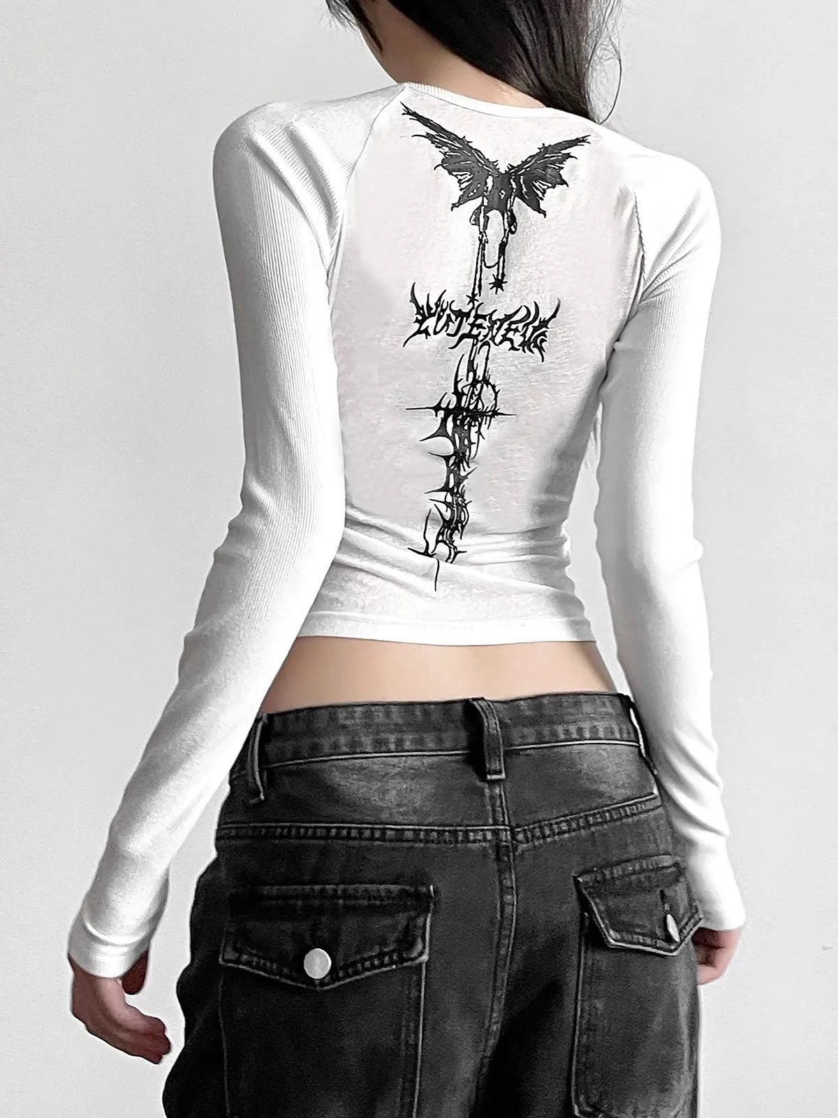 Y2K White Grunge Crop Top
